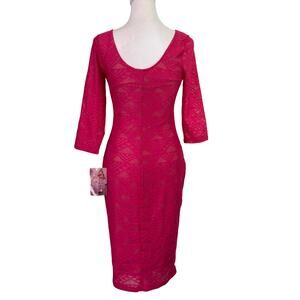 love fire NWT pink knit lace dress knee length 3/4 sleeves womens medium